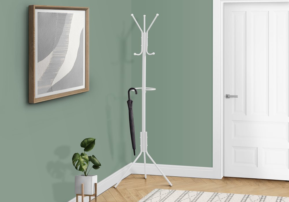 113395442 Reign White Metal Coat Rack Hall Tree sku 113395442