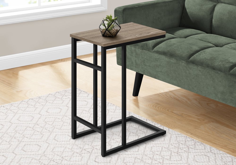 Samantha Taupe and Black Metal C-Shaped Accent Table