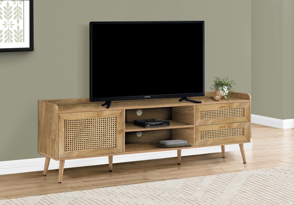 Walnut and Rattan 72 TV Stand