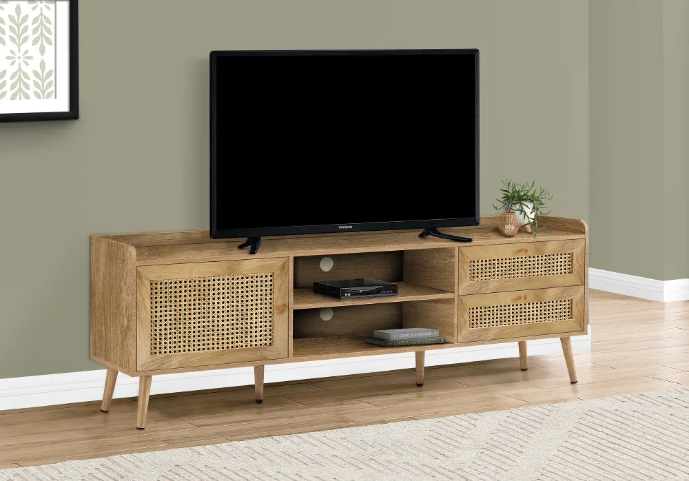 Walnut and Rattan 72  TV Stand-1