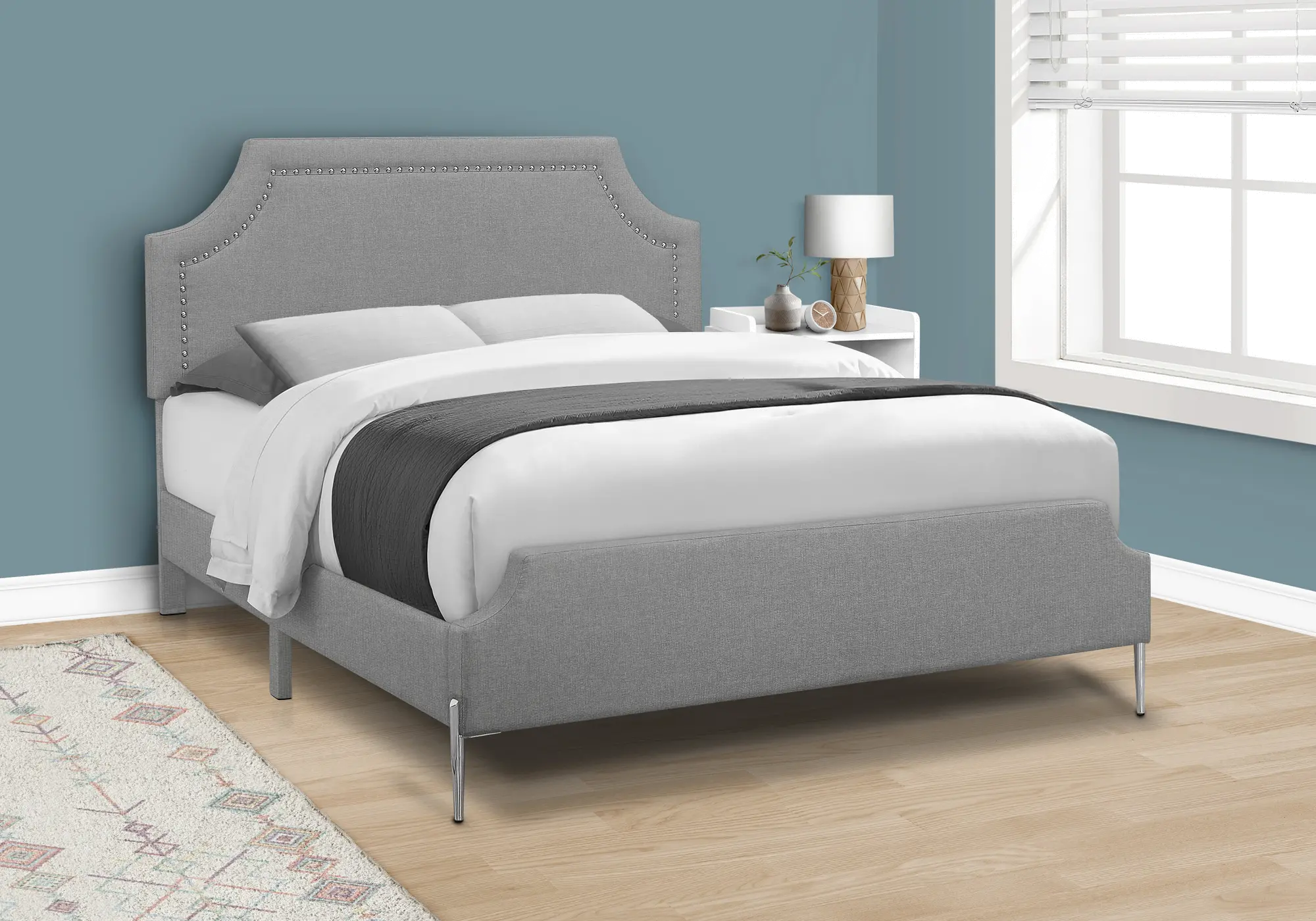 Photos - Bed Monarch Specialties Liza Gray Queen Upholstered  I 6035Q 