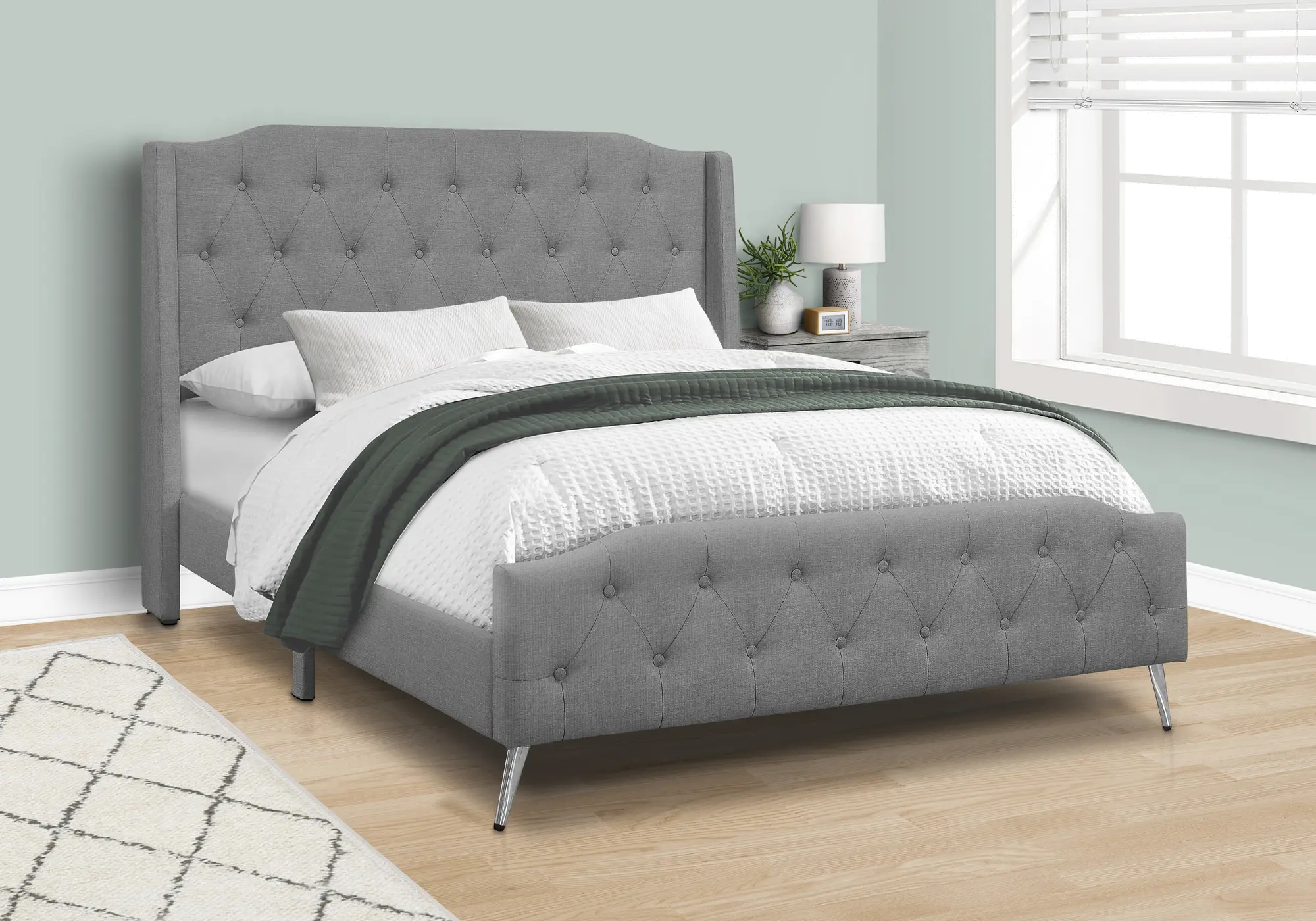 Photos - Bed Monarch Specialties Grace Gray Queen Upholstered  I 6045Q 