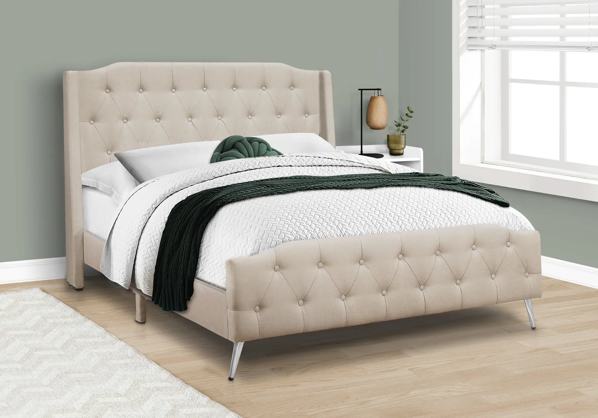 Photos - Bed Monarch Specialties Grace Beige Queen Upholstered  I 6046Q 