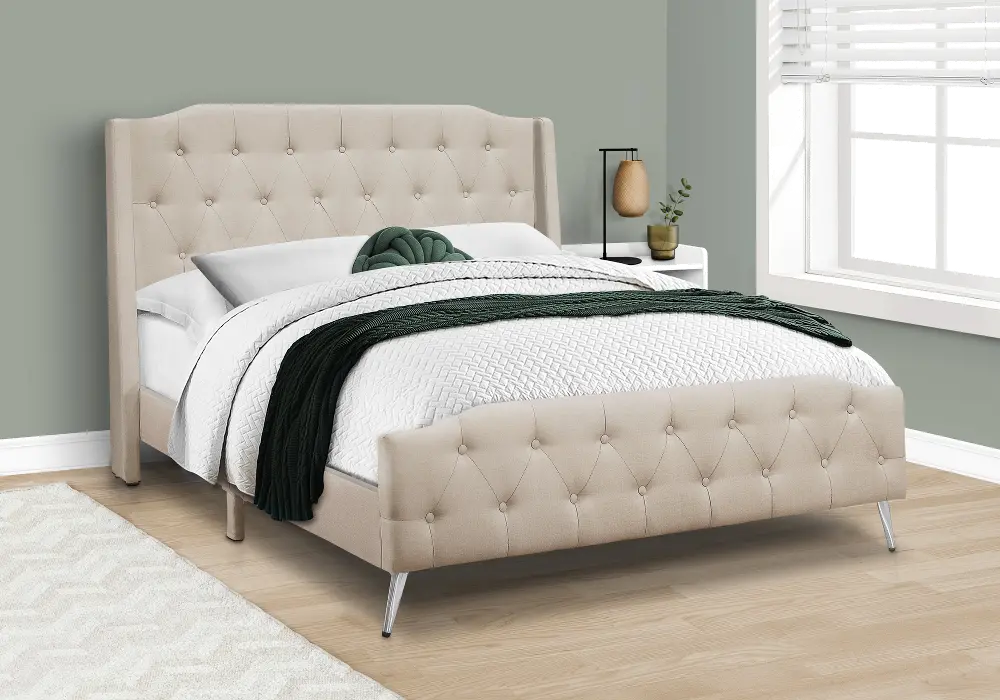 Grace Beige Queen Upholstered Bed-1