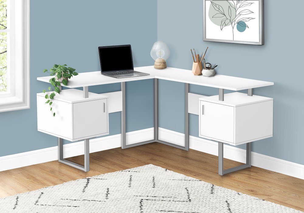 113396015 Billie White 58-Inch Modern Corner Office Desk sku 113396015