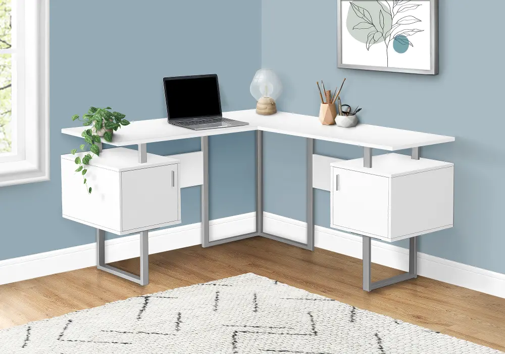 Billie White 58-Inch Modern Corner Office Desk-1