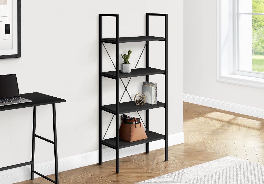 Winston 48-Inch Black Modern Bookshelf