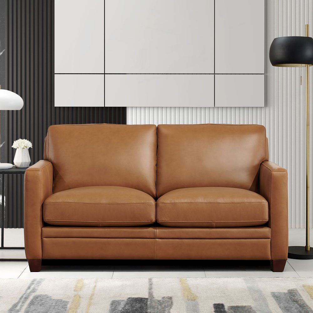 113401434 Como Cognac Brown Leather Loveseat sku 113401434