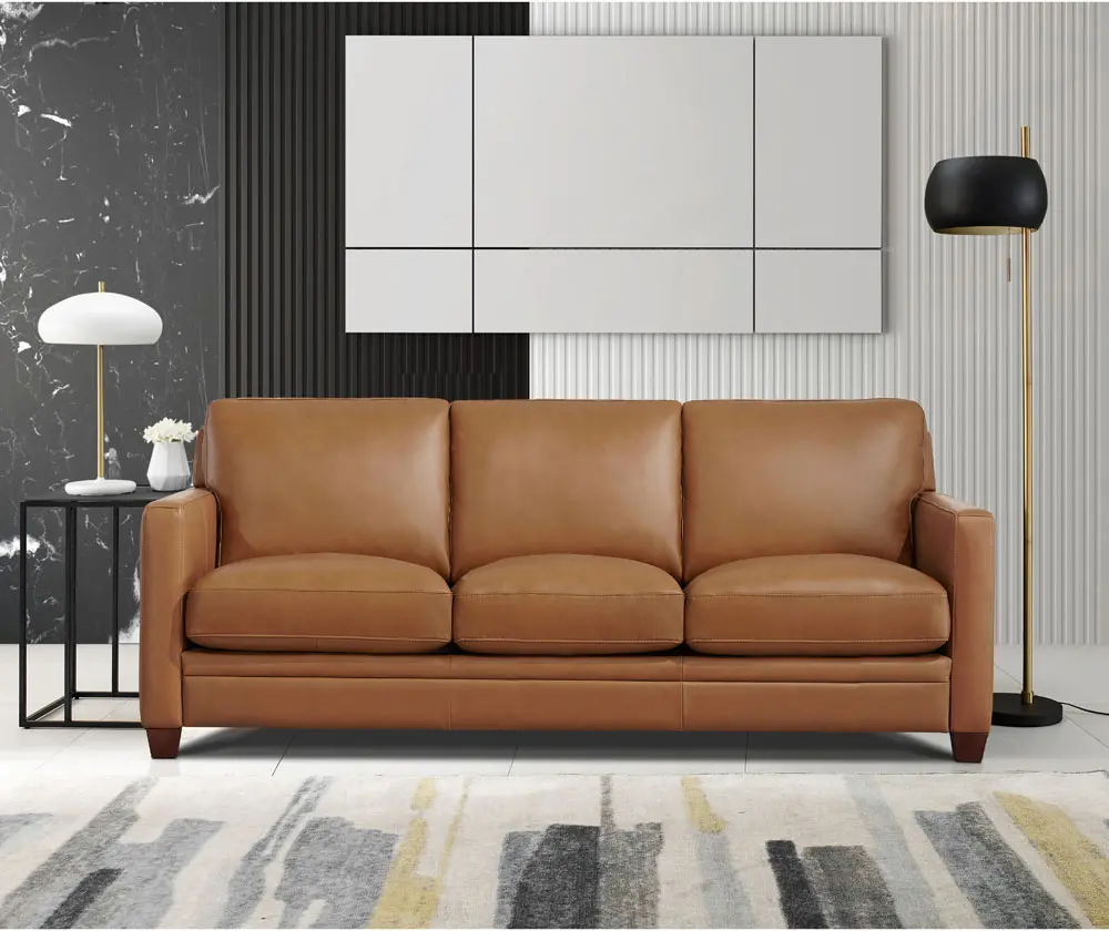 Como Cognac Brown Leather Sofa-1