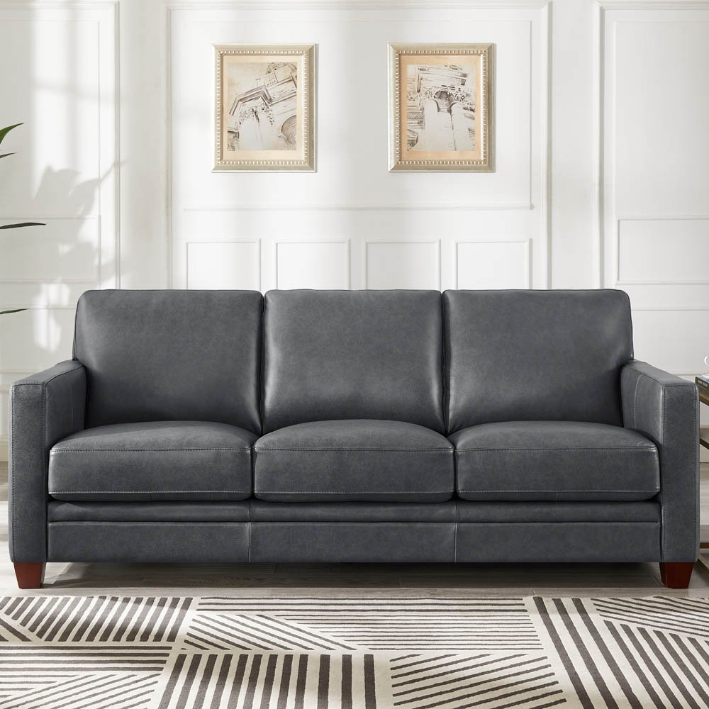 113401493 Como Chico Steel Gray Leather Sofa sku 113401493