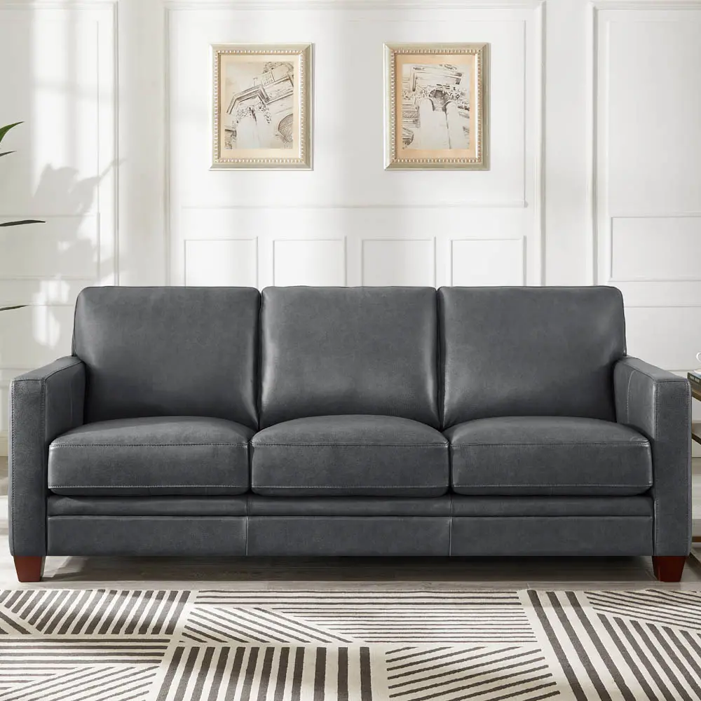 Como Chico Steel Gray Leather Sofa-1