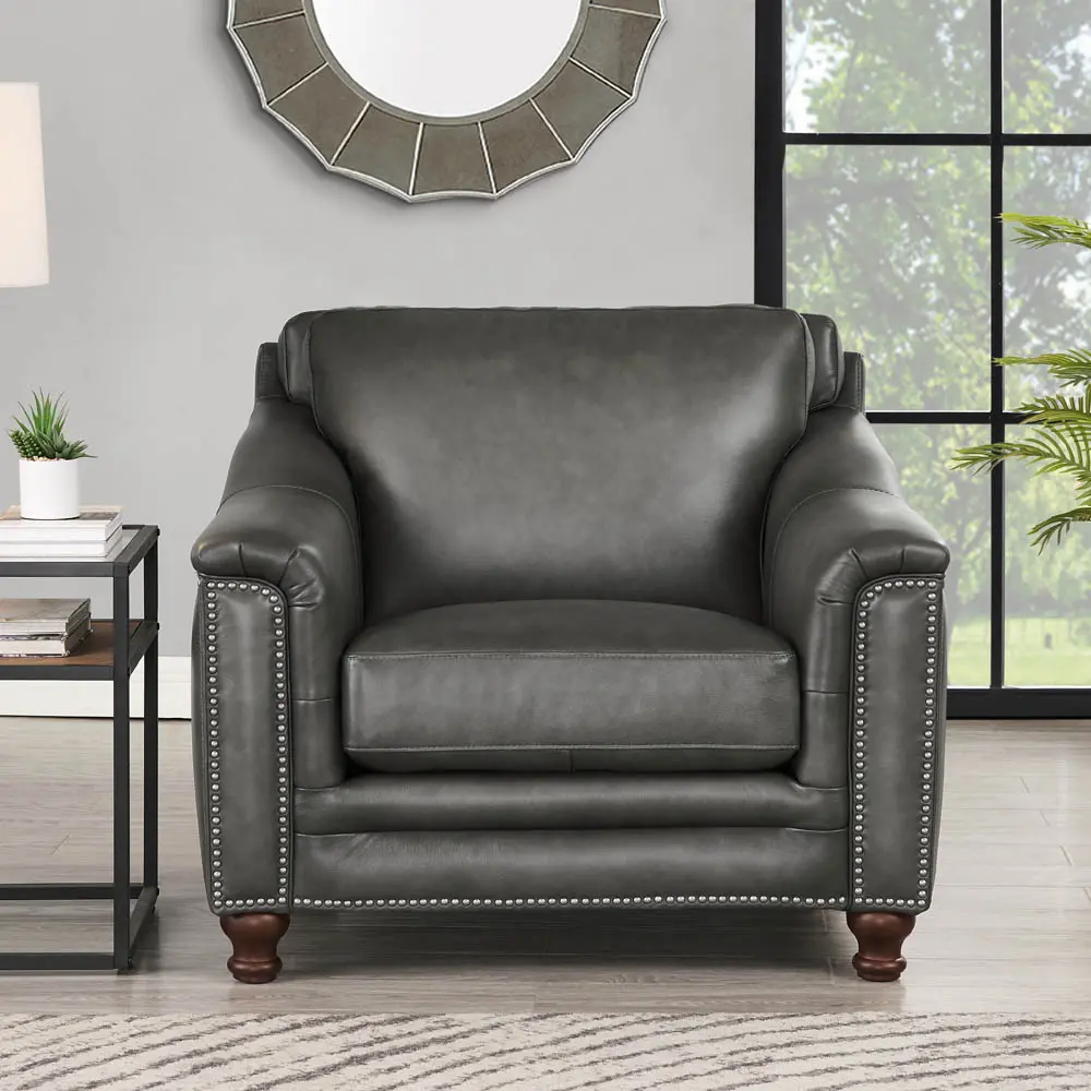 Billingham Ash Gray Leather Chair-1