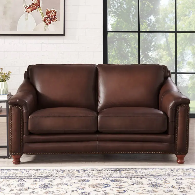 Billingham Caramel Brown Leather Loveseat | RC Willey