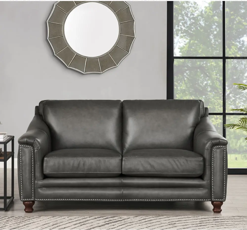 Billingham Ash Gray Leather Loveseat-1