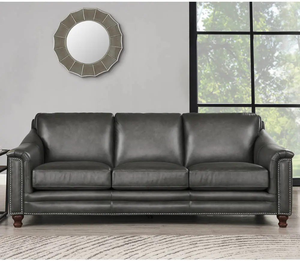 Billingham Ash Gray Leather Sofa-1