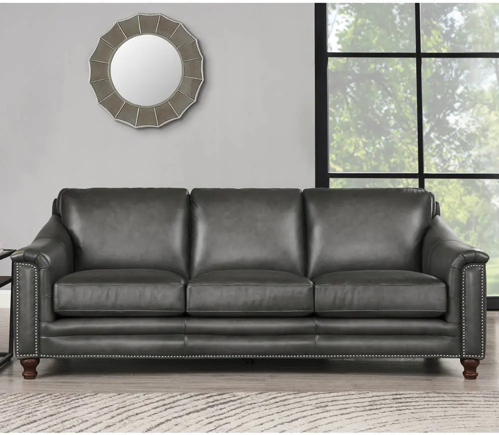 Billingham Ash Gray Leather Sofa | RC Willey