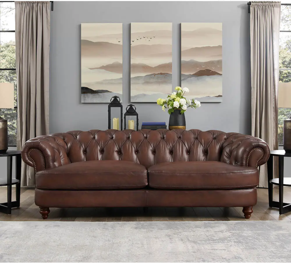 Nottingham Caramel Brown Leather Sofa-1