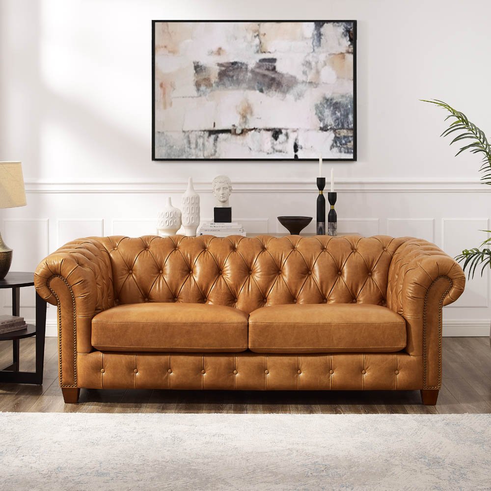 113401884 Versailles Saddle Brown Leather Sofa sku 113401884