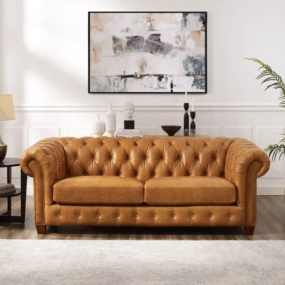 Versailles Saddle Brown Leather Sofa-1