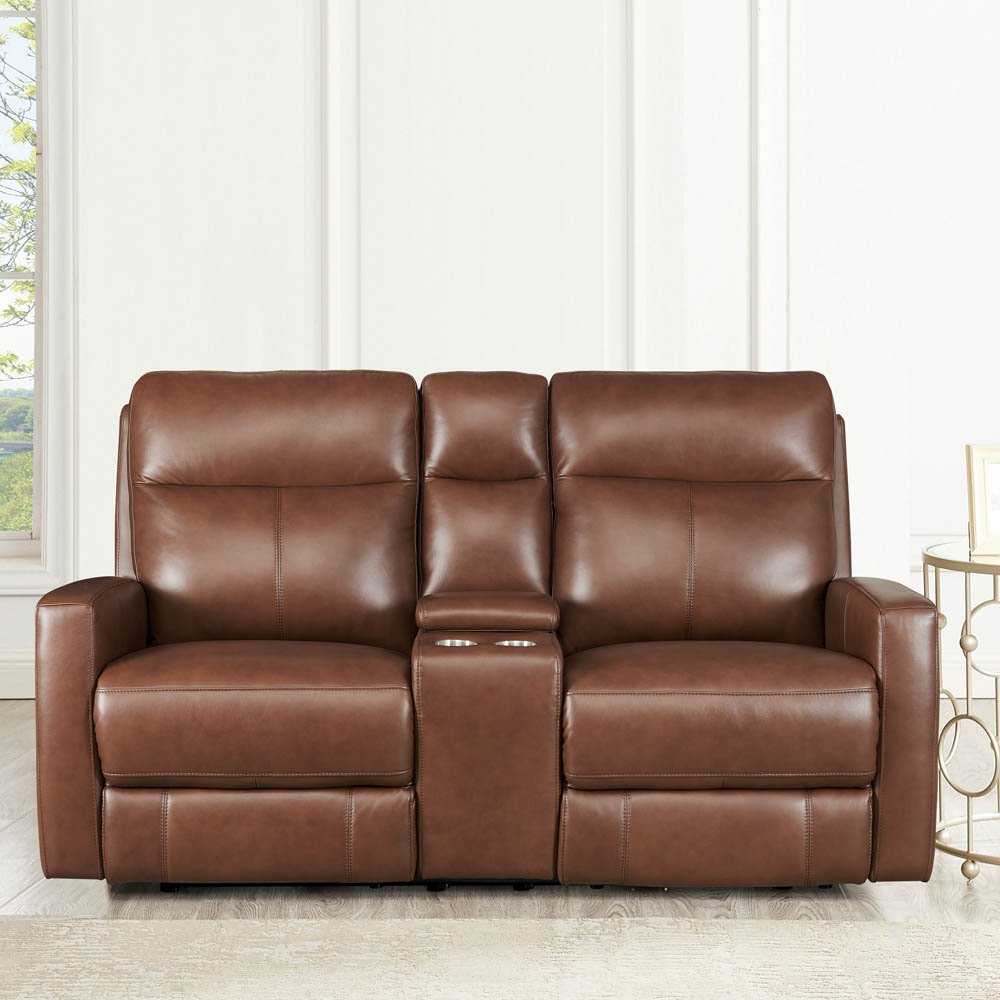 Modena Pecan Brown Zero Gravity Power Reclining Loveseat with Console