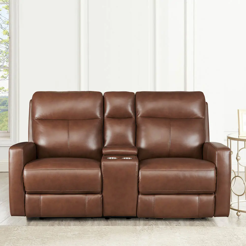 Modena Pecan Brown Zero Gravity Power Reclining Loveseat with Console-1