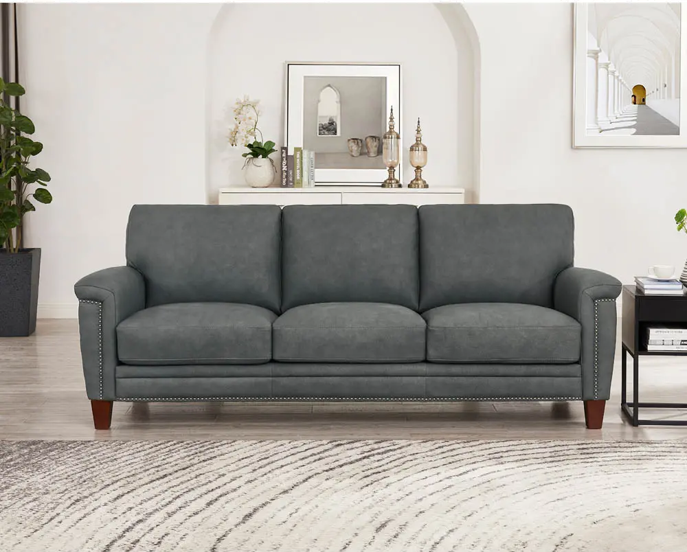 Sherwood Charcoal Gray Leather Sofa RC Willey