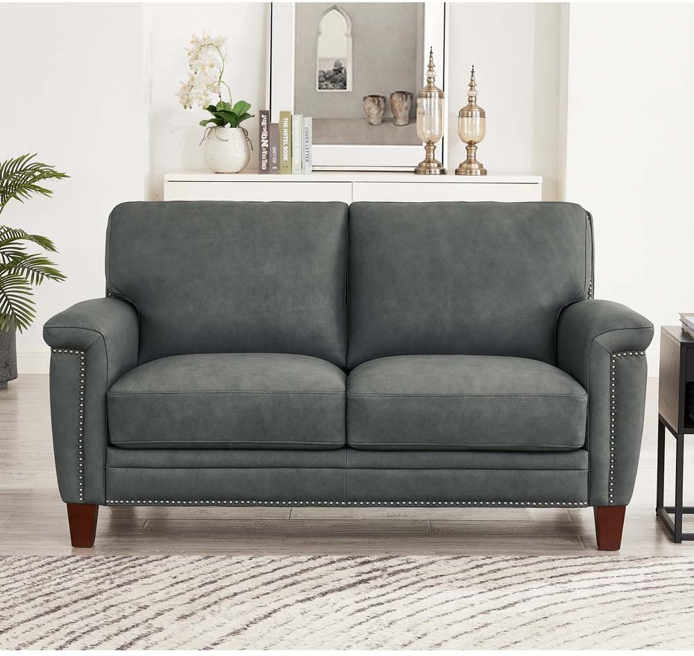 113401965 Sherwood Charcoal Gray Leather Loveseat sku 113401965