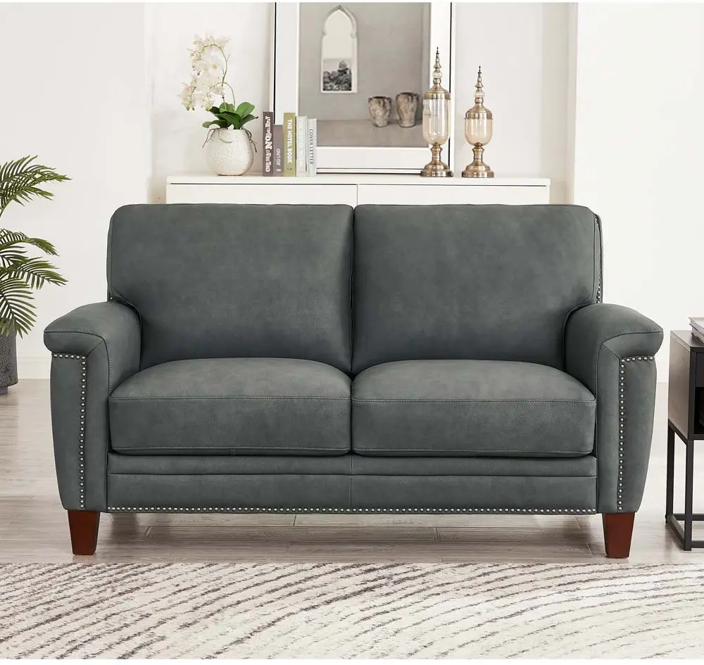 Sherwood Charcoal Gray Leather Loveseat-1