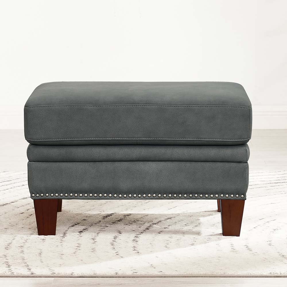 Sherwood Charcoal Gray Leather Ottoman