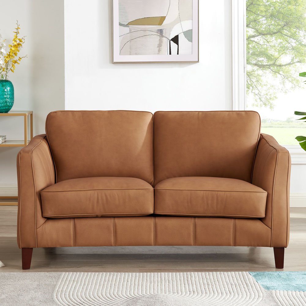 113402058 Sara Saddle Brown Leather Loveseat sku 113402058