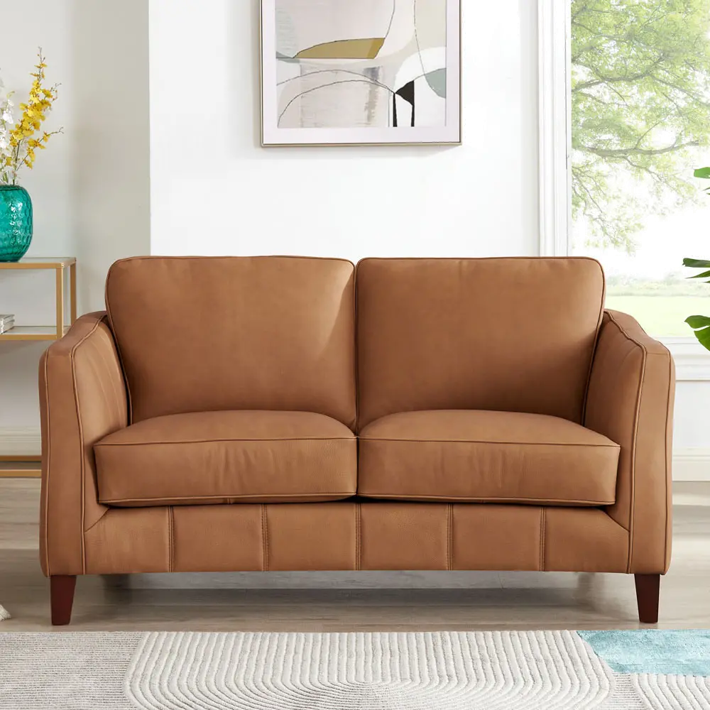 Sara Saddle Brown Leather Loveseat-1