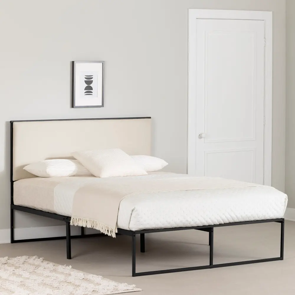 14599 Mezzy Beige and Black Queen Upholstered Platform Bed - South Shore-1