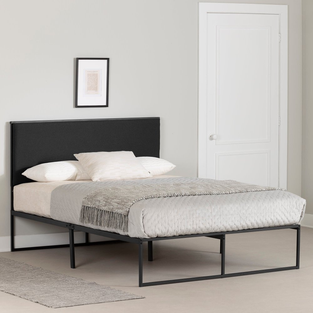 Mezzy Gray and Black Queen Upholstered Platform Bed - South Shore