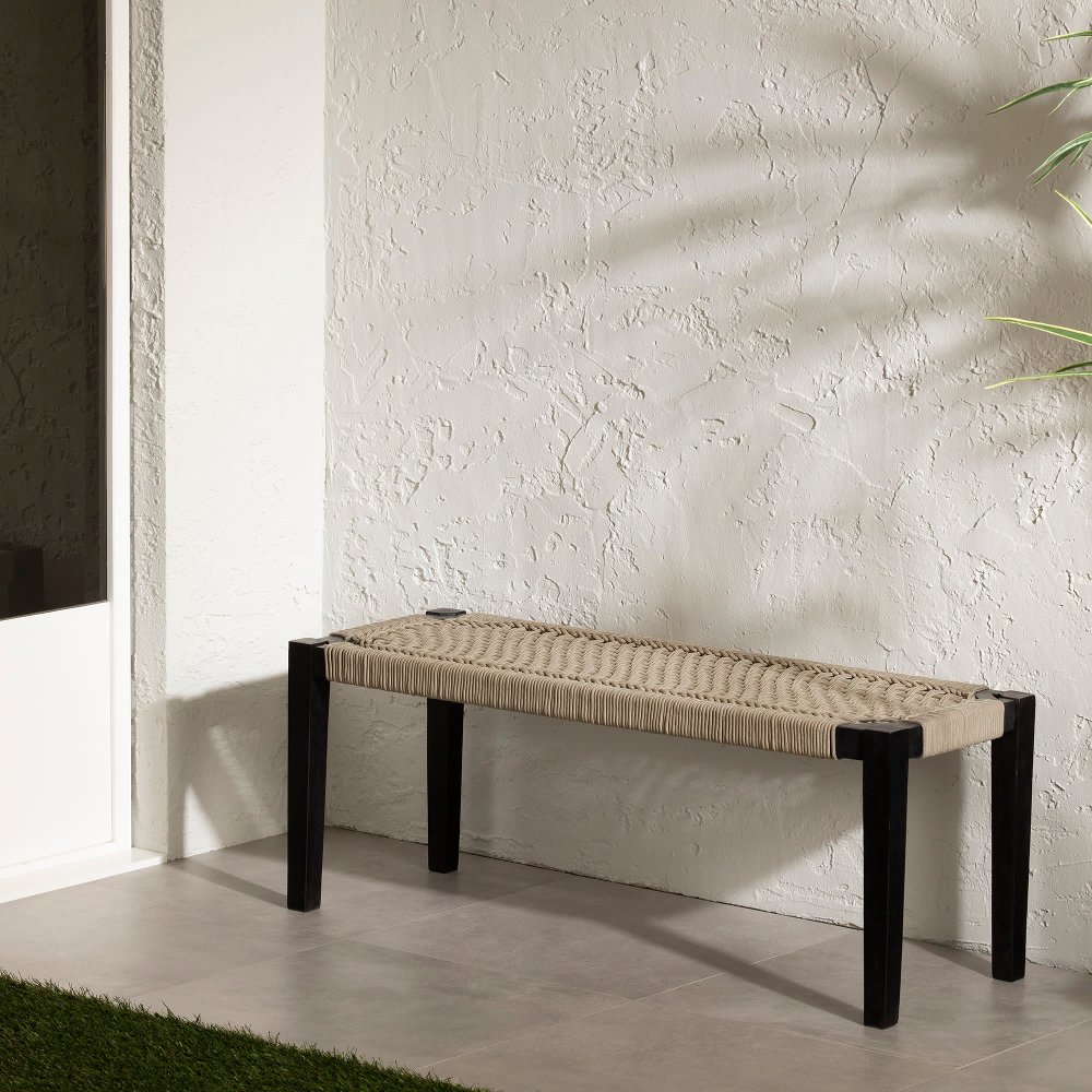 Agave Beige Black Wood Bench - South Shore