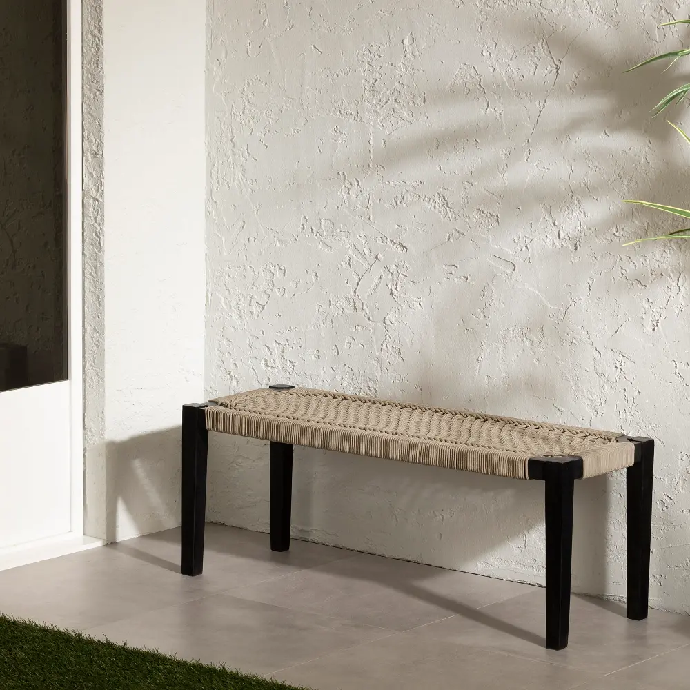 15161 Agave Beige Black Wood Bench - South Shore-1