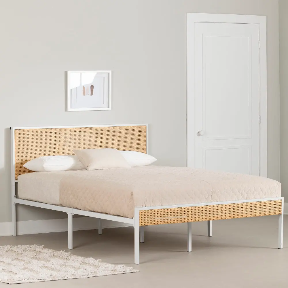 Hoya Natural Cane And White Queen Platform Bed - South Shore 