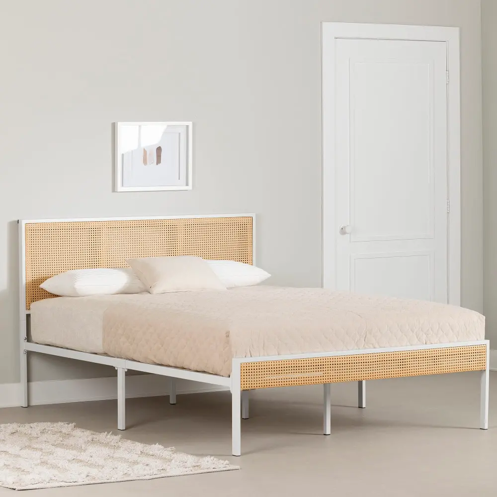 15196 Hoya Natural Cane and White Queen Platform Bed - South Shore-1