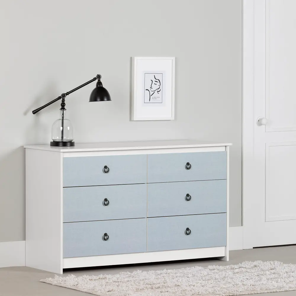 15589 Plenny White & Blue 6-Drawer Double Dresser-1