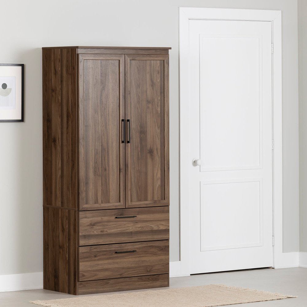 Acapella Walnut Brown Wardrobe Armoire - South Shore