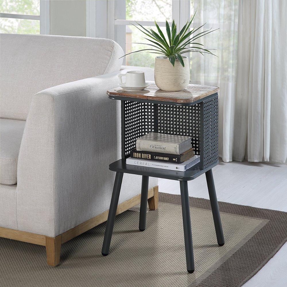 113413246 Tampa Natural Wood and Gray Metal Side Table sku 113413246