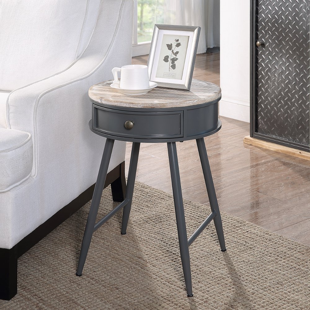 113413386 Natural Wood and Gray Metal Accent Table sku 113413386