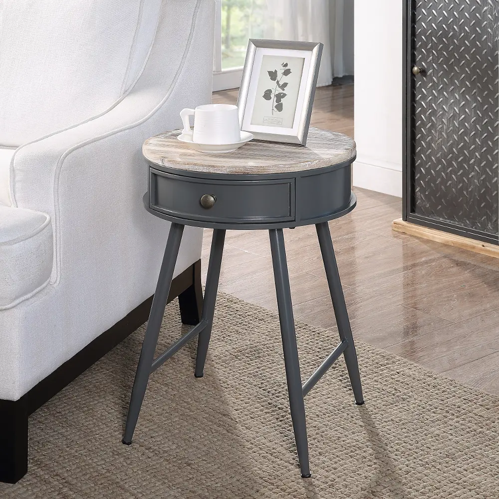 Natural Wood and Gray Metal Accent Table-1