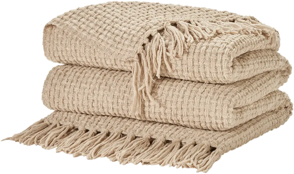Mina Beige Waffle Weave Throw Blanket-1