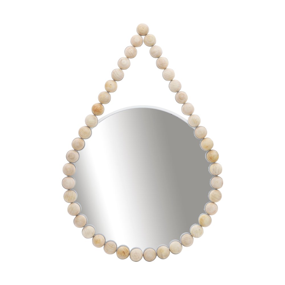 36" Wood Beaded Wall Mirror