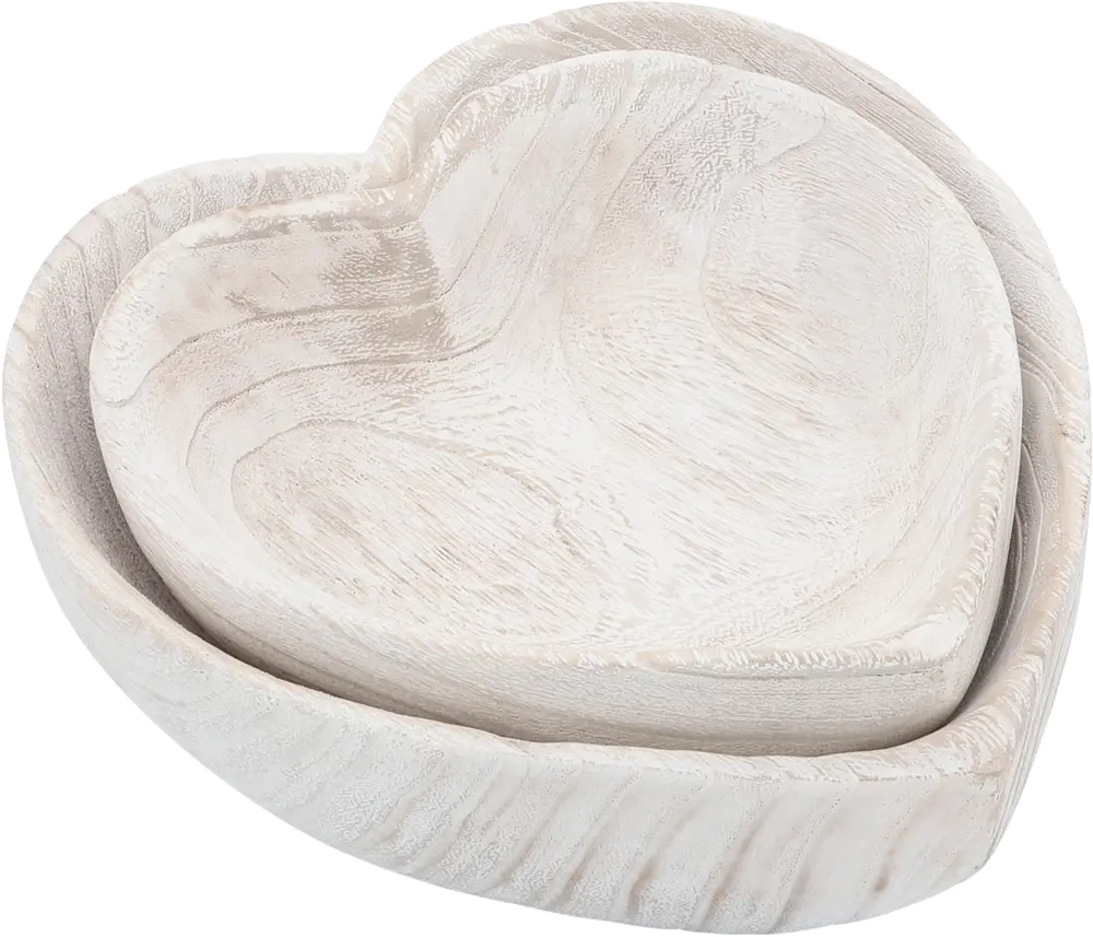 Large White Wood Heart Bowl-1