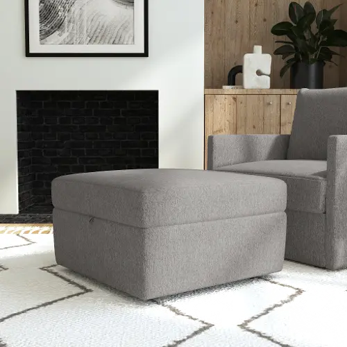 Tex Taupe Leather Ottoman | RC Willey