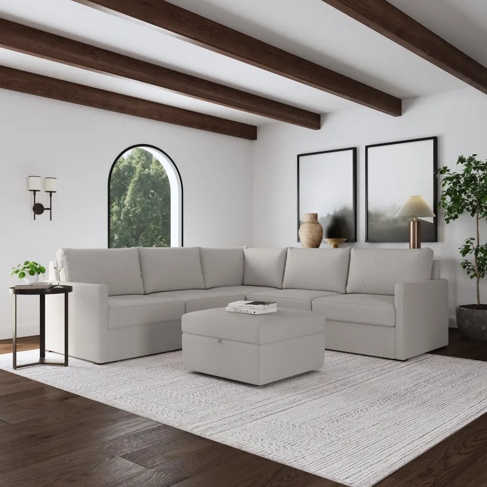 Flex Taupe 5-Seat Modular Sectional and Storage Ottoman-1
