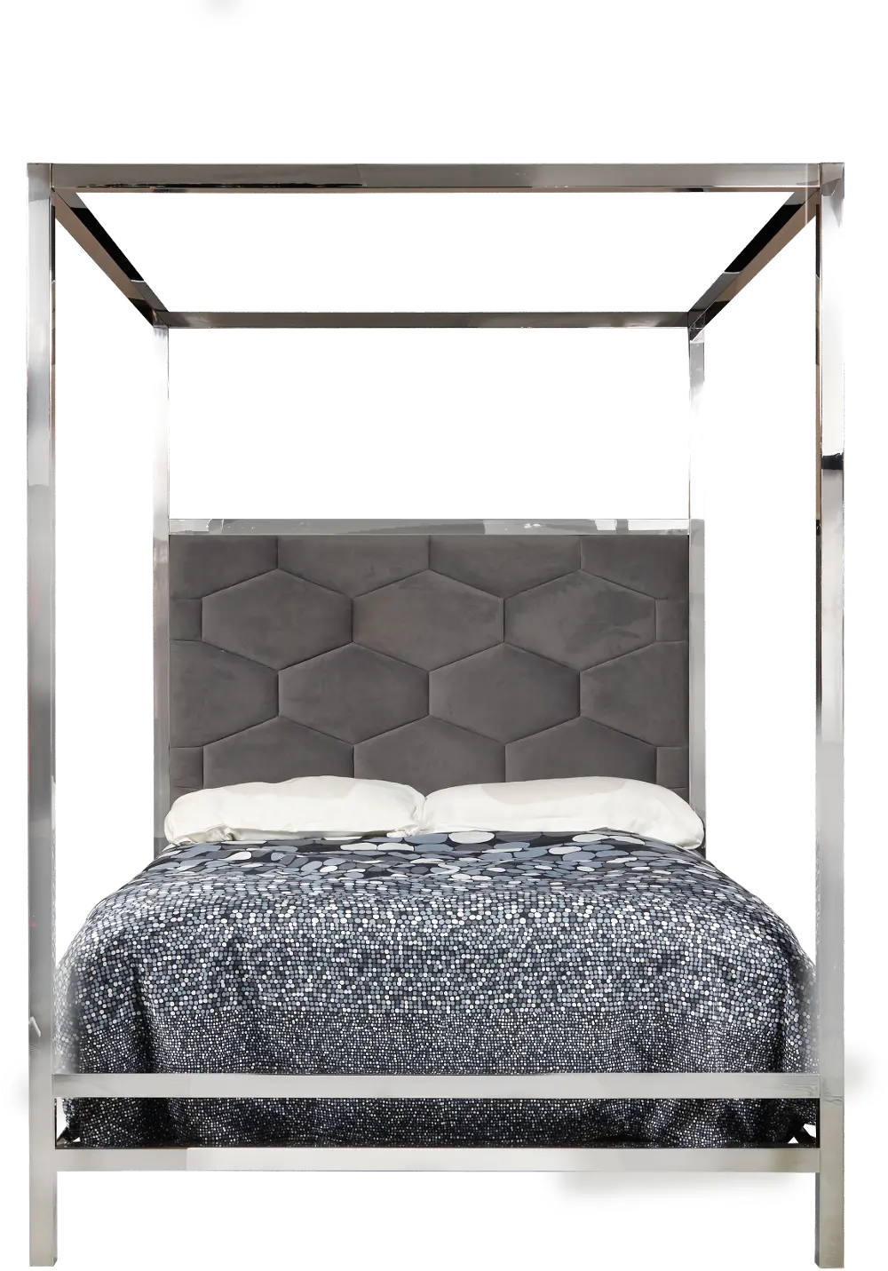 EN/CANOPY-5/0 Encore Platinum Silver and Gray Queen Canopy Bed-1