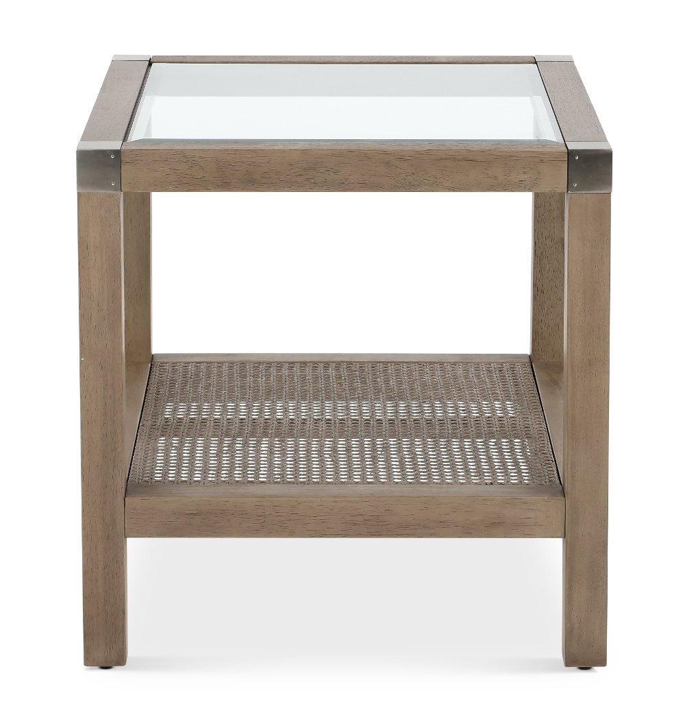Calum Driftwood Glass and Cane End Table
