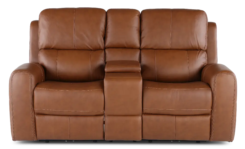 Linden Caramel Power Reclining Loveseat with Console-1